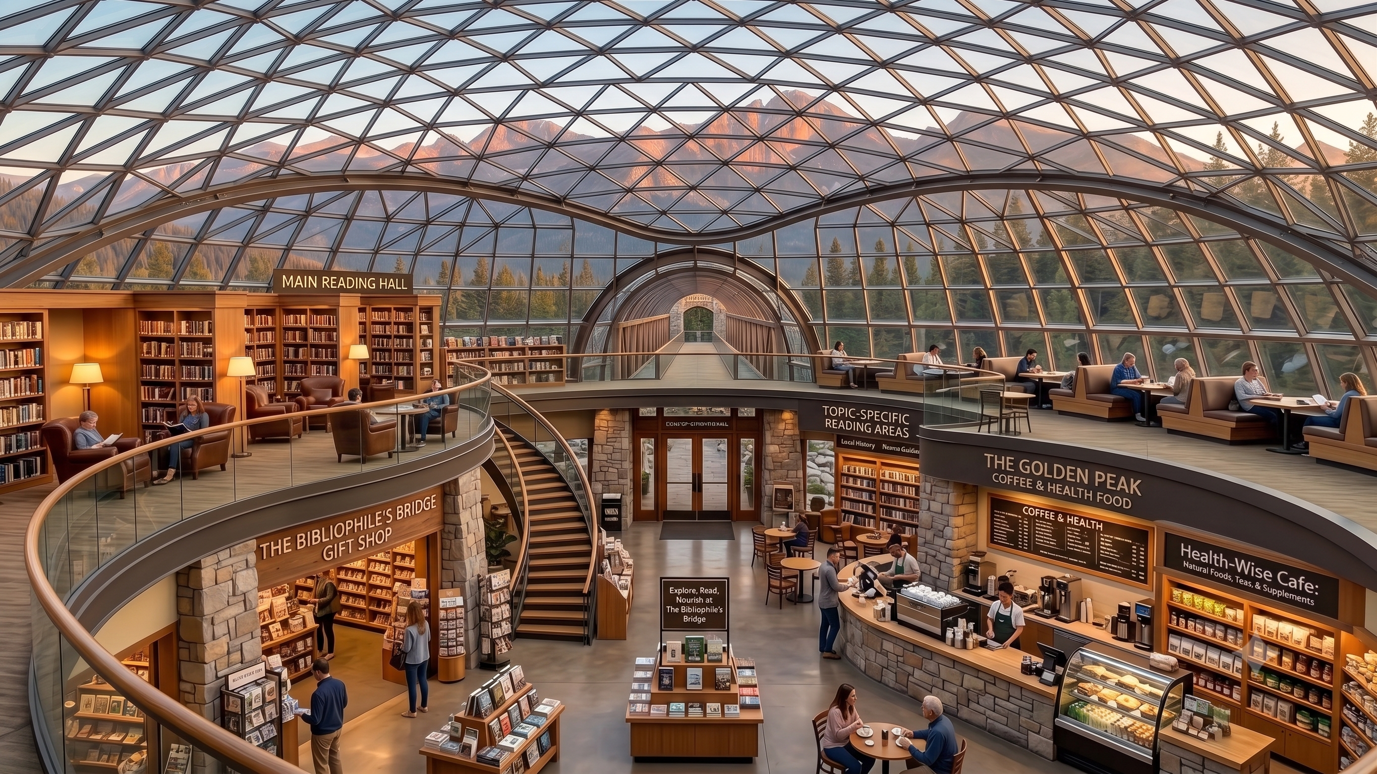 The Bibliophile's Bridge Main Reading Hall and Golden Peak Coffee